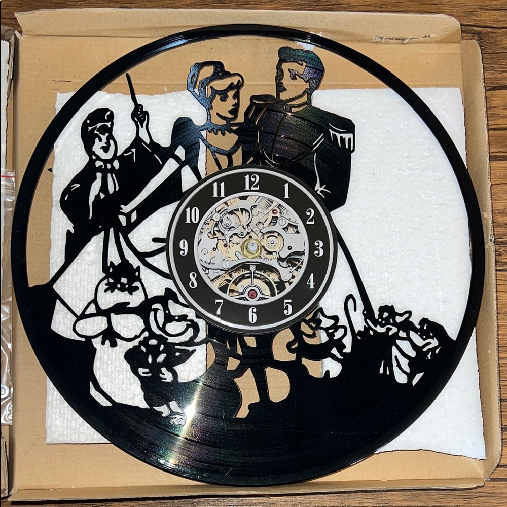 Disney‎ Cinderella Black Vintage Vinyl Record Wall Clock Handmade